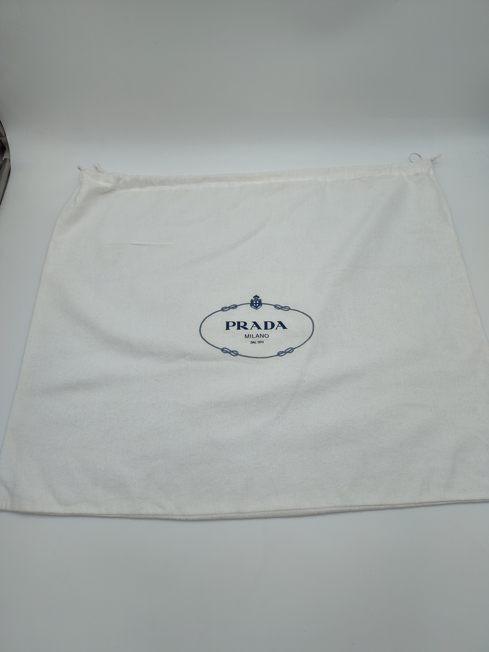 PRADA Large Cotton Drawstring Dust Bag White Blue Milano Storage Cover 23x19 EUC